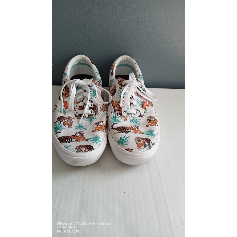 Vans Tiger Print Canvas Sneakers Low Top Casual Shoes White Size 7.5